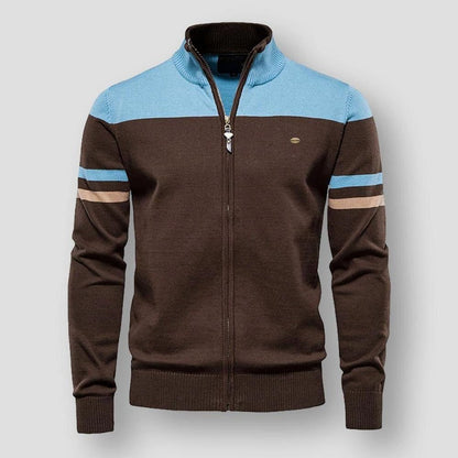 Men’s Premium Zip-Up Mock Neck Knit Jacket – Sleek Ribbed Cardigan Style for Smart Casual & Weekend Layering