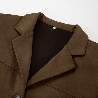Suede Jacket - Brown - Autumn - Oversized Jacket - Women's Jacket
