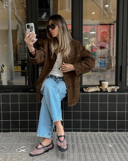 Suede Jacket - Brown - Autumn - Oversized Jacket - Women's Jacket
