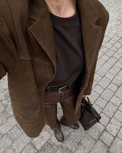 Suede Jacket - Brown - Autumn - Oversized Jacket - Women's Jacket