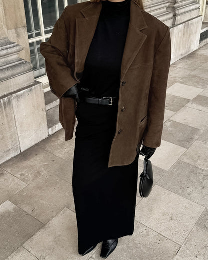 Suede Jacket - Brown - Autumn - Oversized Jacket - Women's Jacket