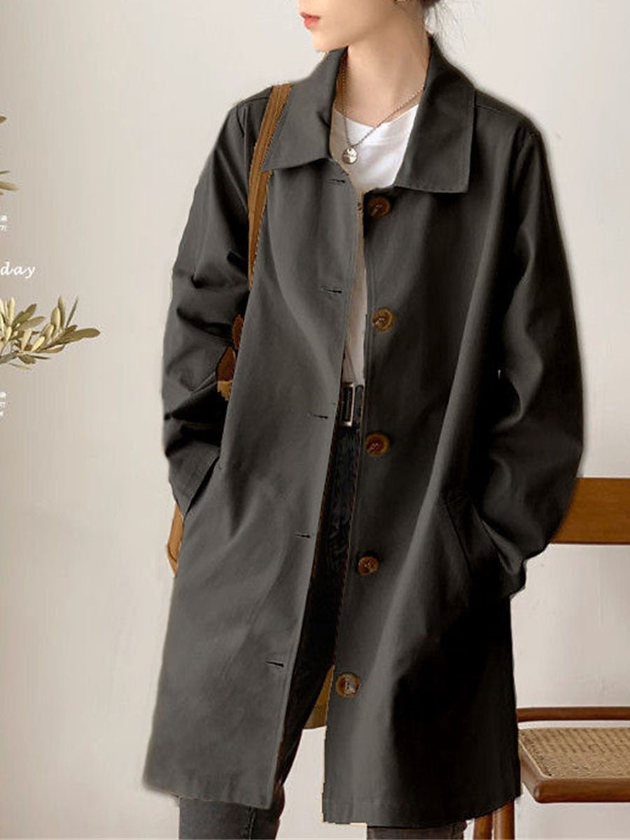 Trench Coat - Women's Casual Single Breasted Mid-Length Trench Coat