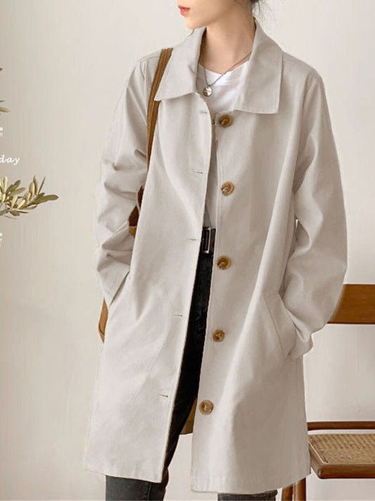 Trench Coat - Women's Casual Single Breasted Mid-Length Trench Coat