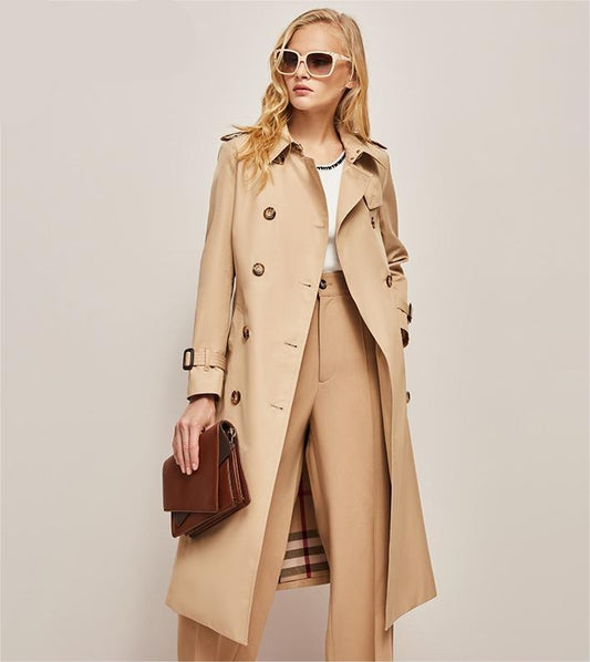 Trench Coat - Women's Classic Long Double Breasted Trench Coat