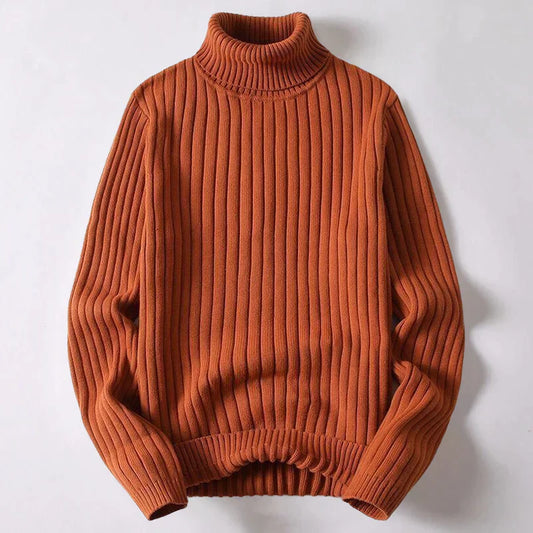Men's Ribbed Knit Turtleneck Sweater – Minimalist Winter Pullover for Classic Cold Weather Style
