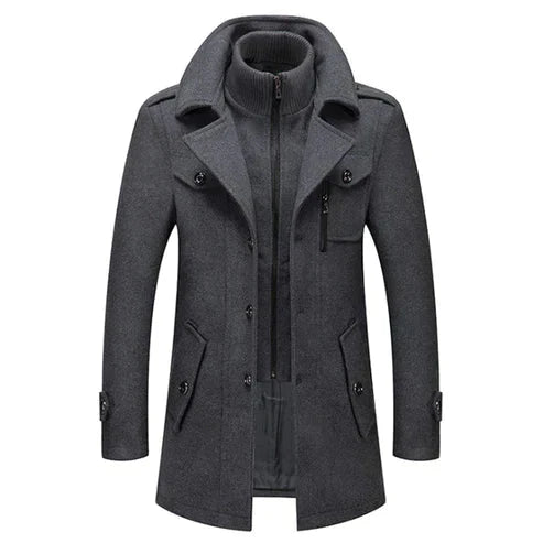 Winter Coat | Zip-Up | Standing Collar | Men's Woolen Coat | Men's Jacket