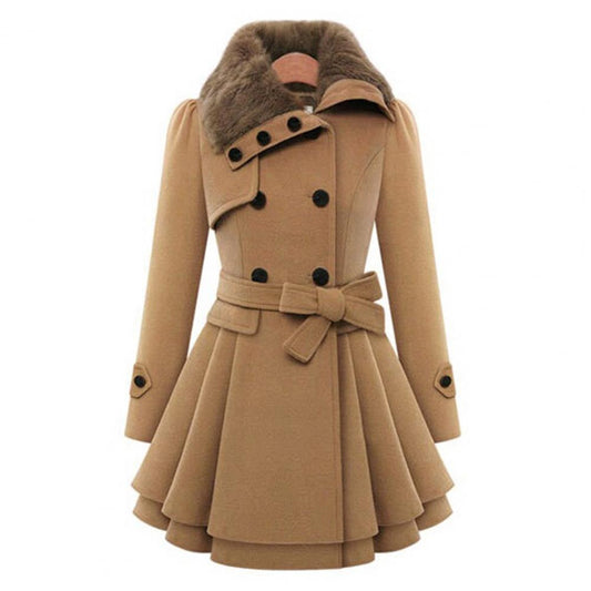 Winter Jacket - Collar - Belt - Double Breasted Jacket - Winter Coats Women