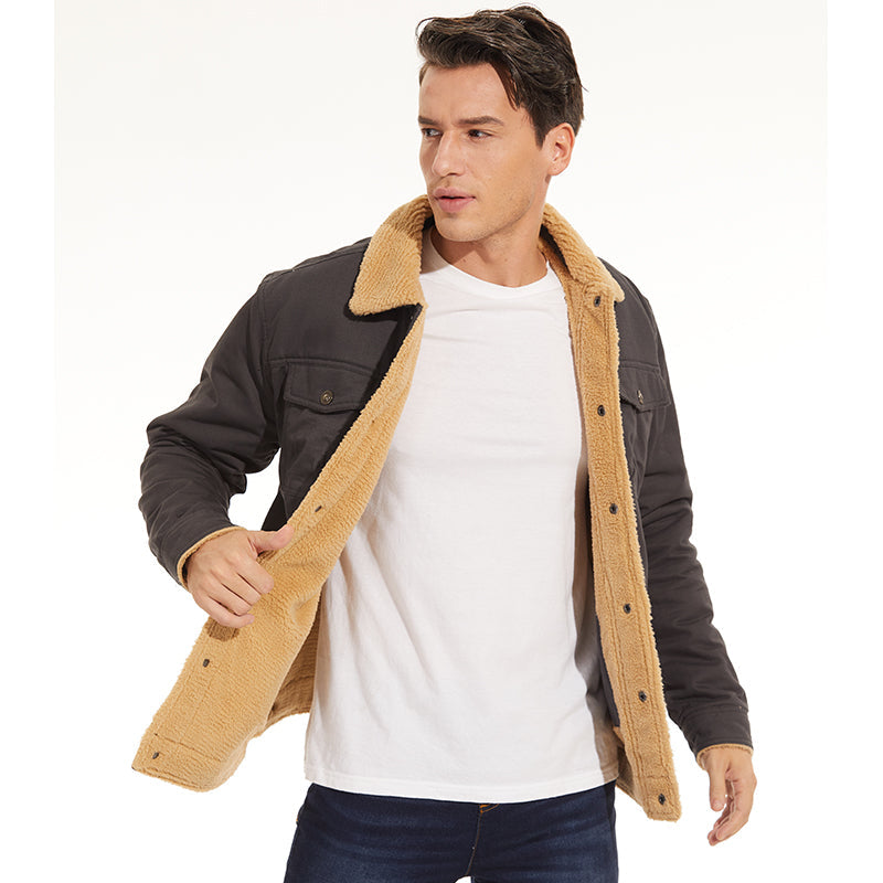 Winter Jacket - Men's Button-Up Sherpa Lining Bomber Jacket 
