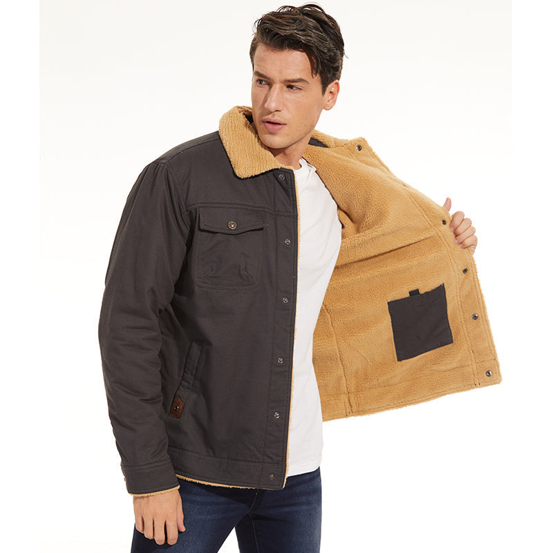 Winter Jacket - Men's Button-Up Sherpa Lining Bomber Jacket 