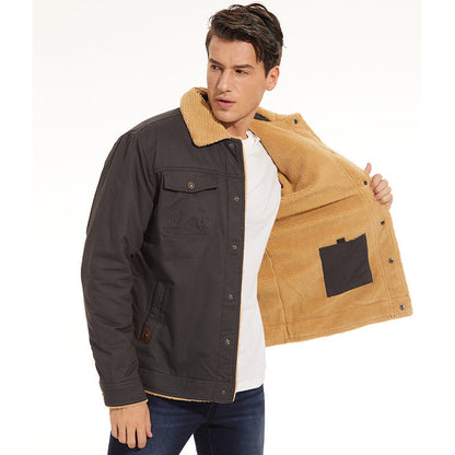 Winter Jacket - Men's Button-Up Sherpa Lining Bomber Jacket 