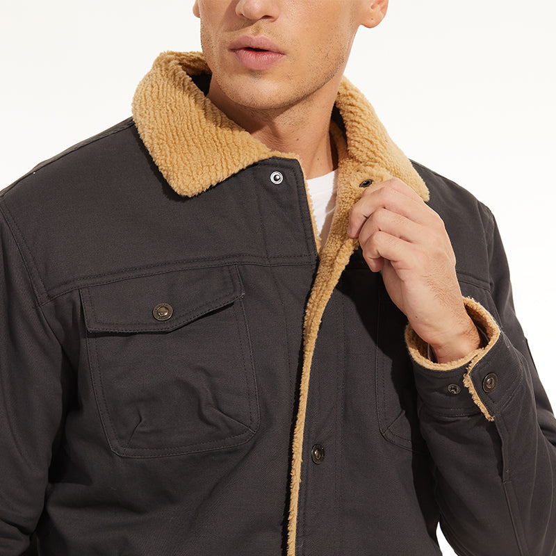 Winter Jacket - Men's Button-Up Sherpa Lining Bomber Jacket 