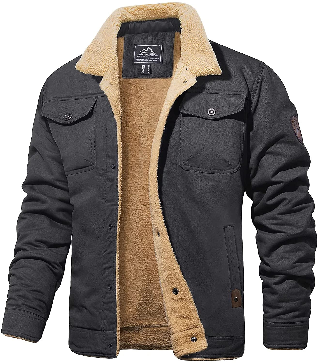 Winter Jacket - Men's Button-Up Sherpa Lining Bomber Jacket 
