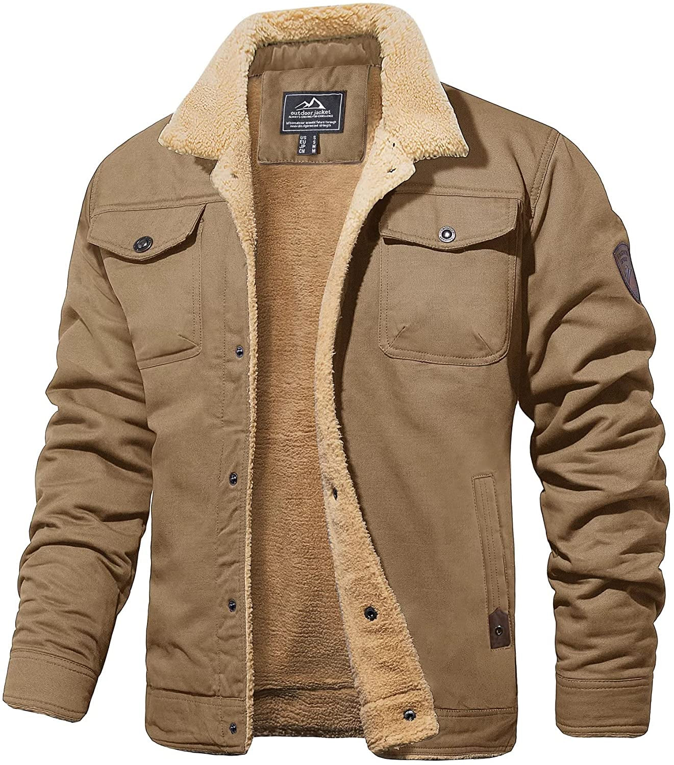 Winter Jacket - Men's Button-Up Sherpa Lining Bomber Jacket 