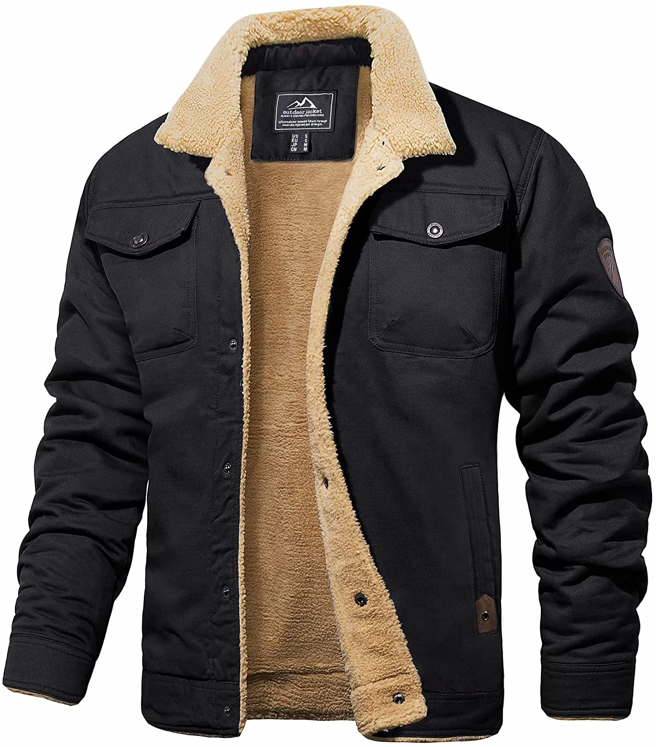 Winter Jacket - Men's Button-Up Sherpa Lining Bomber Jacket 