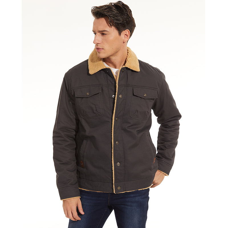 Winter Jacket - Men's Button-Up Sherpa Lining Bomber Jacket 