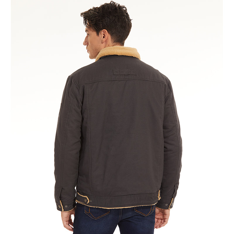 Winter Jacket - Men's Button-Up Sherpa Lining Bomber Jacket 