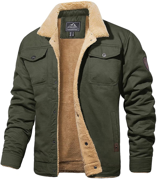 Winter Jacket - Men's Button-Up Sherpa Lining Bomber Jacket 
