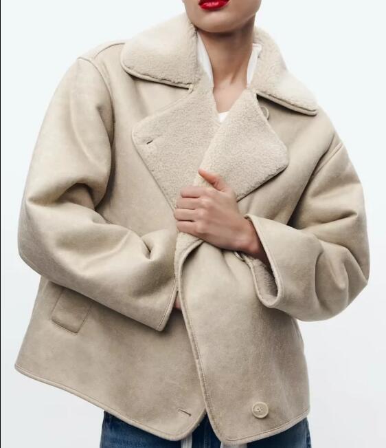 Winter Leather Jacket - Women's Oversized Teddy Lined Leatherette Jacket
