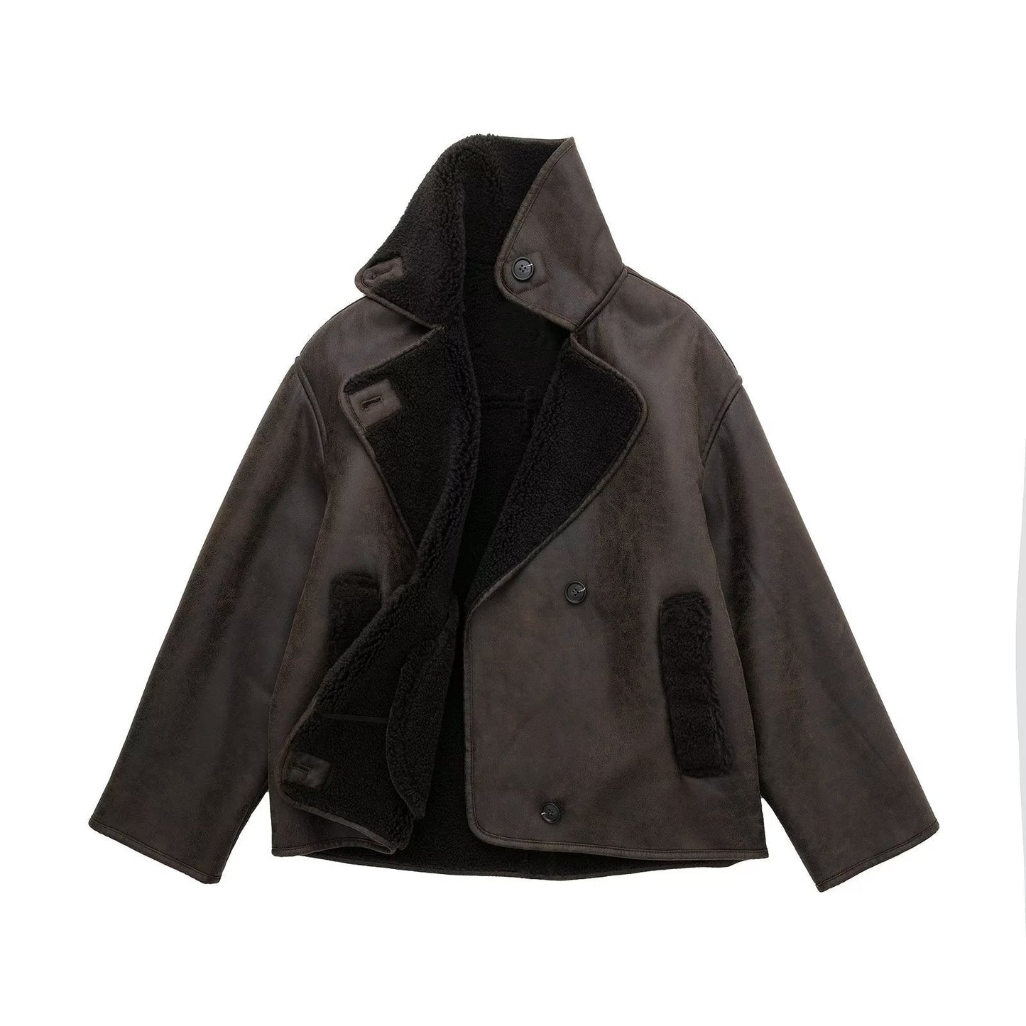 Winter Leather Jacket - Women's Oversized Teddy Lined Leatherette Jacket