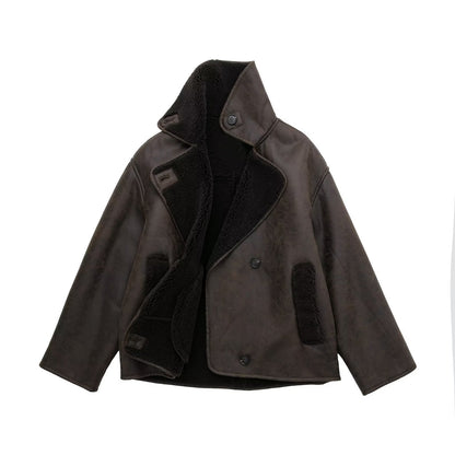 Winter Leather Jacket - Women's Oversized Teddy Lined Leatherette Jacket
