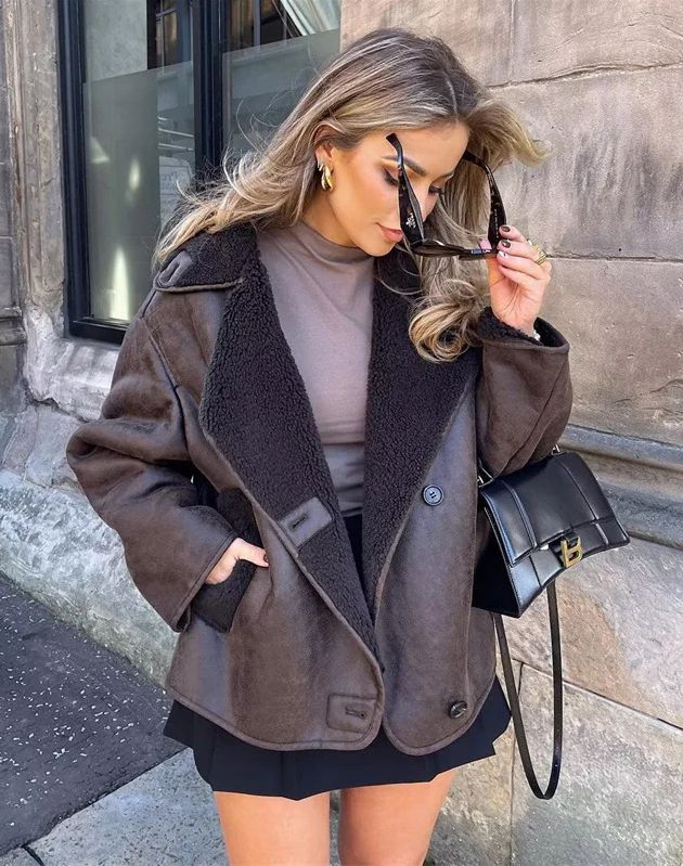 Winter Leather Jacket - Women's Oversized Teddy Lined Leatherette Jacket