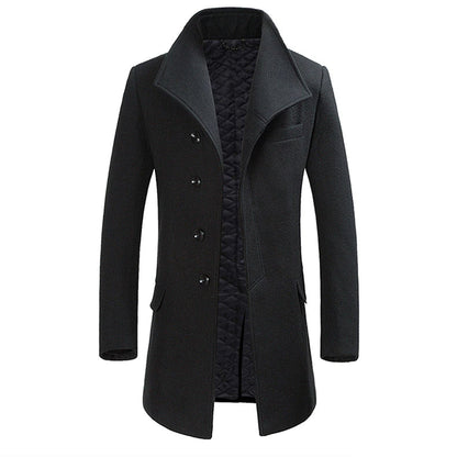 Wool Coat - Single Breasted - Quilted Lining - Long Coat - Winter Jacket Men