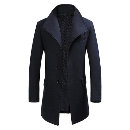 Wool Coat - Single Breasted - Quilted Lining - Long Coat - Winter Jacket Men