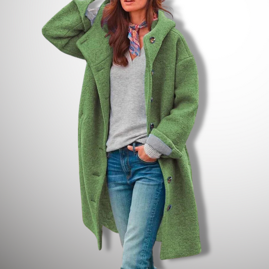 Wool Coat - Women's Single Breasted Hooded Long Wool Winter Coat