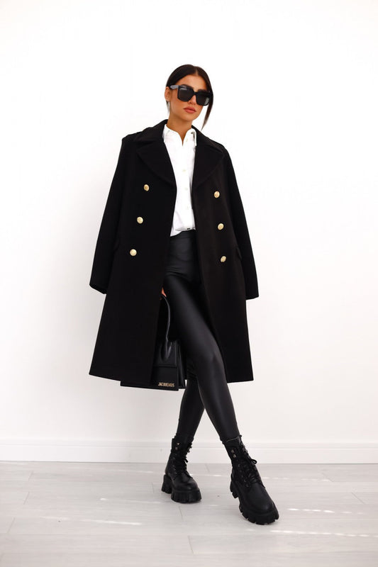 Wool-look Coat - Women's Classic Double Breasted Long Winter Coat
