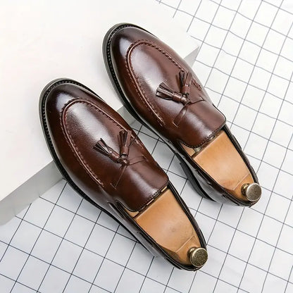Men's Luxury Leather Tassel Loafers - Elegant Slip-On Dress Shoes for Formal & Business Wear