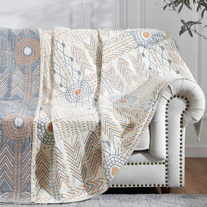 Reversible Tribal Pattern Woven Blanket – Lightweight Cotton Throw for Bed, Sofa or Lounge Décor