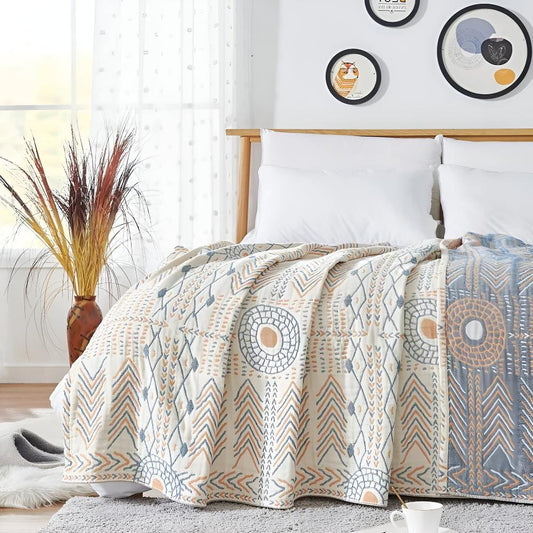 Reversible Tribal Pattern Woven Blanket – Lightweight Cotton Throw for Bed, Sofa or Lounge Décor