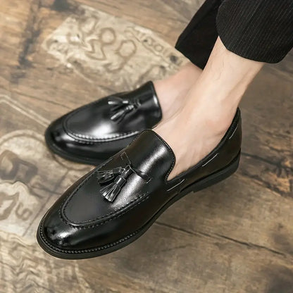 Men's Luxury Leather Tassel Loafers - Elegant Slip-On Dress Shoes for Formal & Business Wear