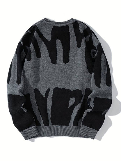 Men's Abstract Knit Sweater – Streetwear Pullover with Oversized Fit and Bold Pattern Design