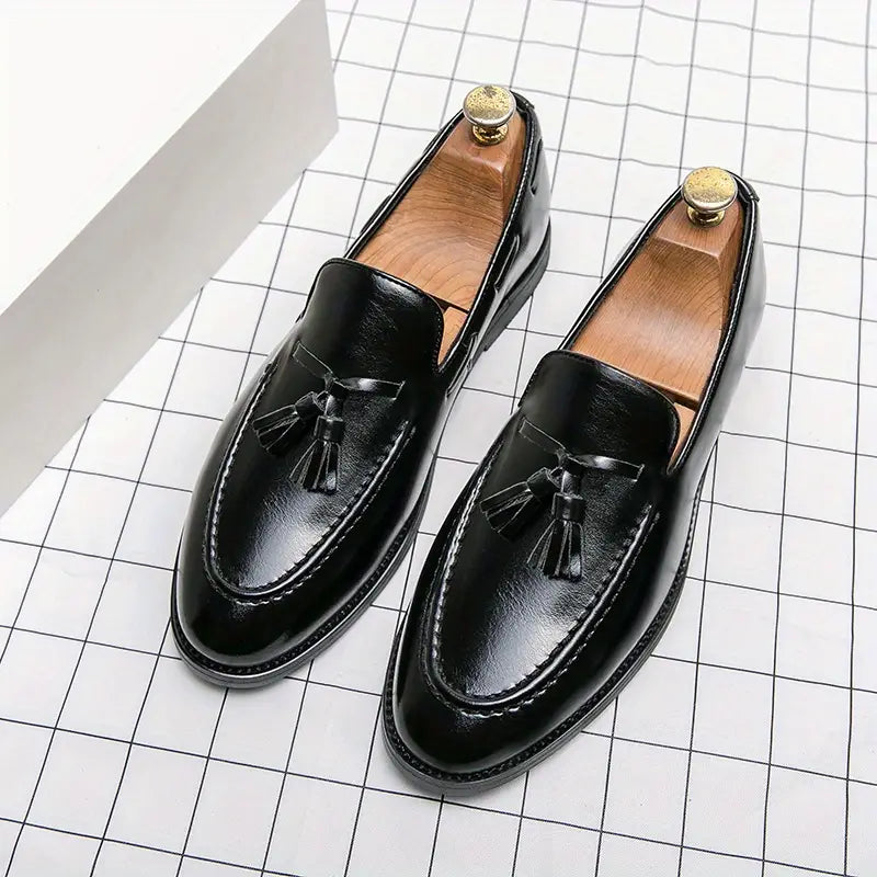 Men's Luxury Leather Tassel Loafers - Elegant Slip-On Dress Shoes for Formal & Business Wear