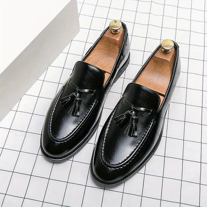 Men's Luxury Leather Tassel Loafers - Elegant Slip-On Dress Shoes for Formal & Business Wear