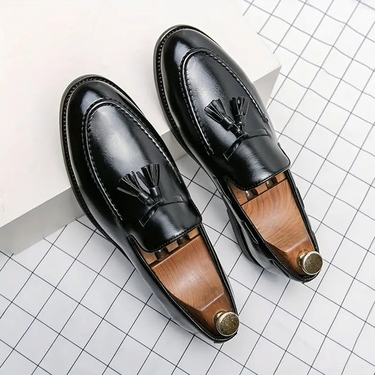 Men's Luxury Leather Tassel Loafers - Elegant Slip-On Dress Shoes for Formal & Business Wear