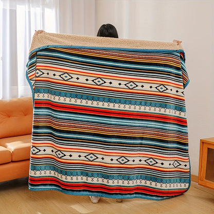 Fleece Throw Blanket Nordic Stripe Bohemian