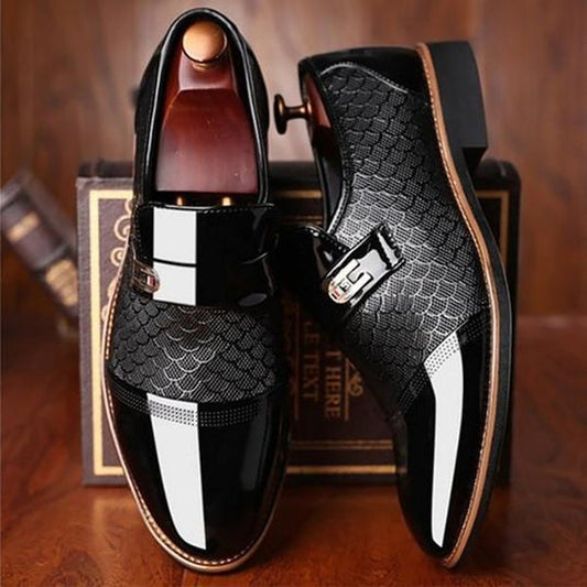 Men’s Patent Leather Dress Shoes with Embossed Detailing – Formal Slip-On Loafers with Gloss Finish
