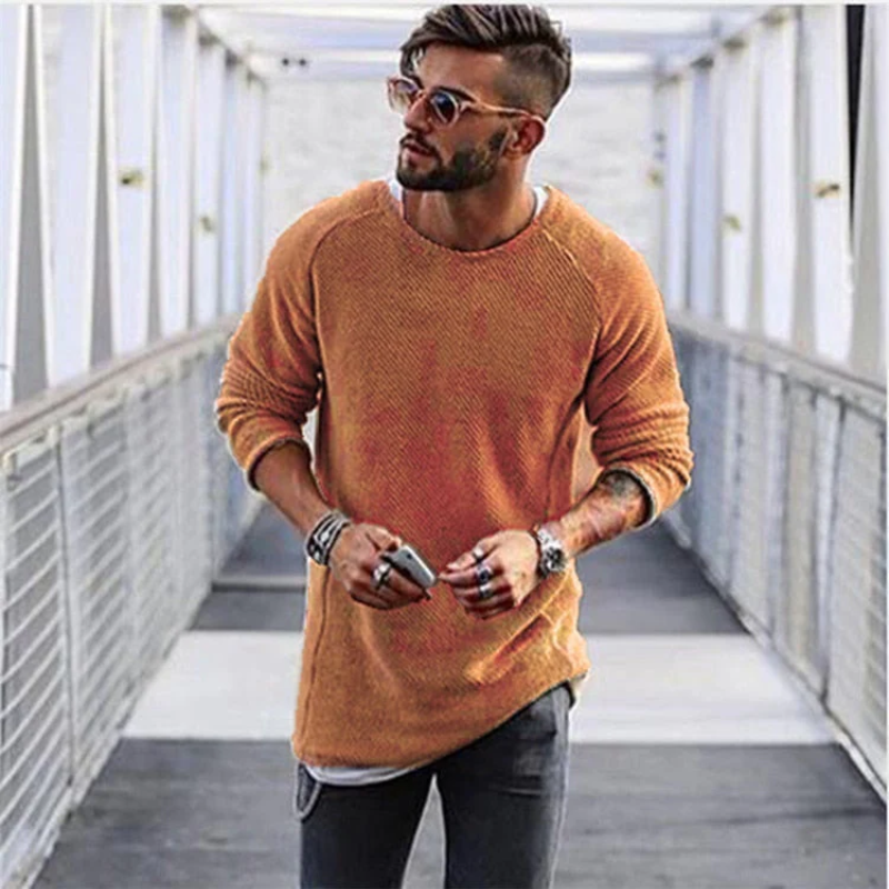 Men's Casual Textured Knit Crew Neck Sweater – Lightweight Long Sleeve Pullover for Everyday Street Style