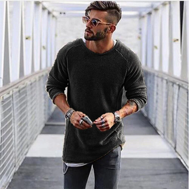 Men's Casual Textured Knit Crew Neck Sweater – Lightweight Long Sleeve Pullover for Everyday Street Style