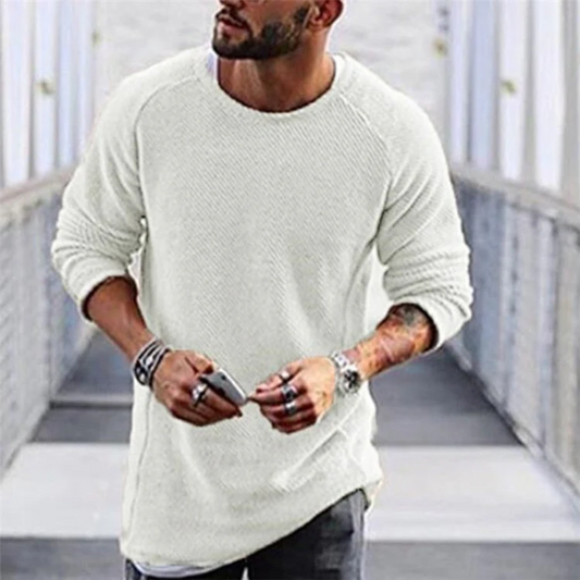 Men's Casual Textured Knit Crew Neck Sweater – Lightweight Long Sleeve Pullover for Everyday Street Style