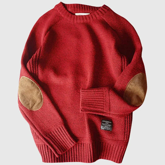 Men's Classic Knit Jumper with Elbow Patches – Winter Casual Pullover