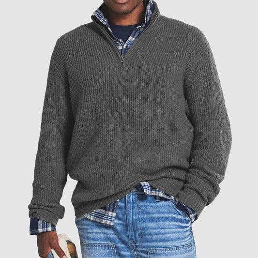 Men's Ribbed Knit Quarter-Zip Sweater – Classic, Warm, and Effortlessly Stylish