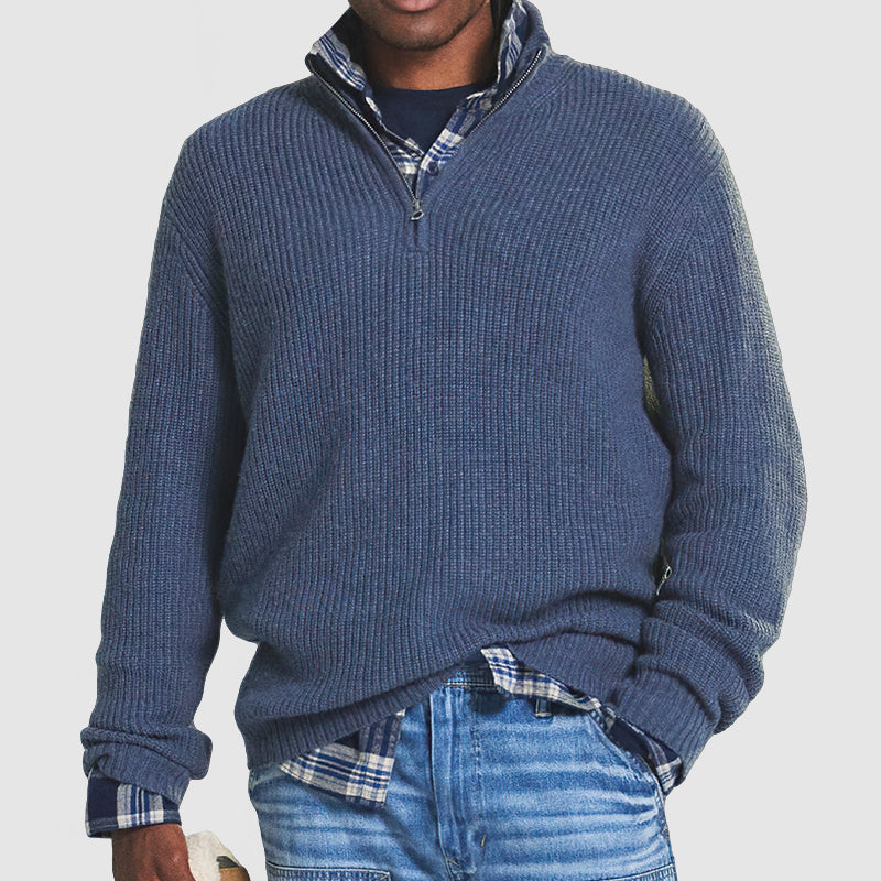 Men's Ribbed Knit Quarter-Zip Sweater – Classic, Warm, and Effortlessly Stylish