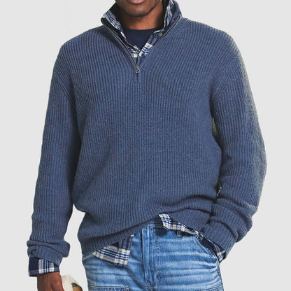 Men's Ribbed Knit Quarter-Zip Sweater – Classic, Warm, and Effortlessly Stylish